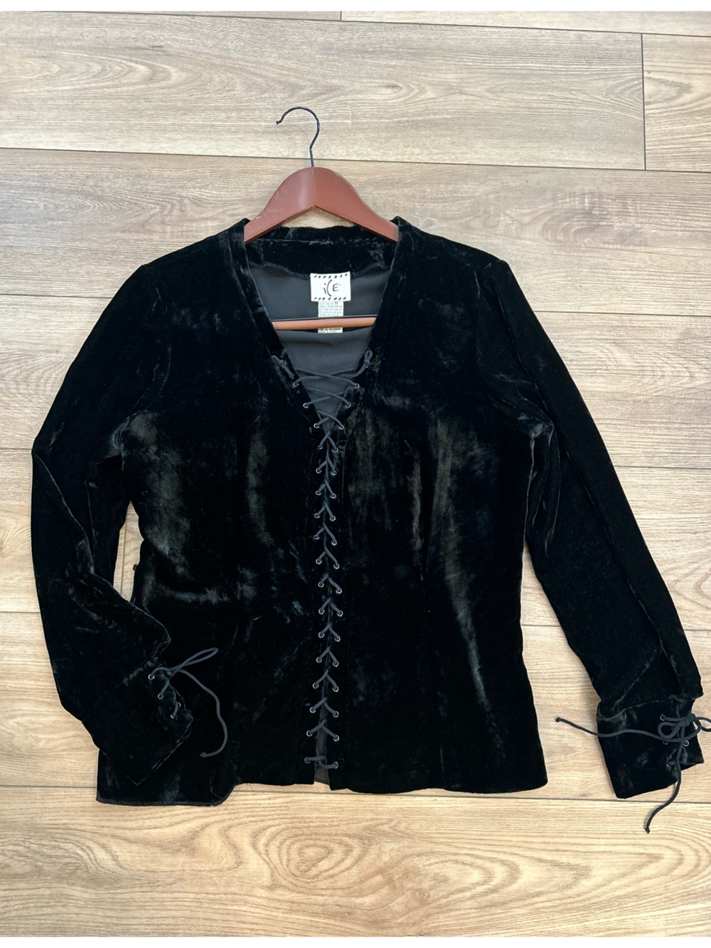 Ice Black Velvet Lace Up Gothic Jacket Top Size M Vintage Y2K